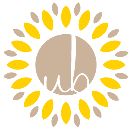 Wortmarke UB in einer minimalistisch-grafischen Sonnenblume mit hellen Farbtönen